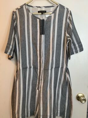 Banana Republic Gray & White Vertical Stripe Romper
